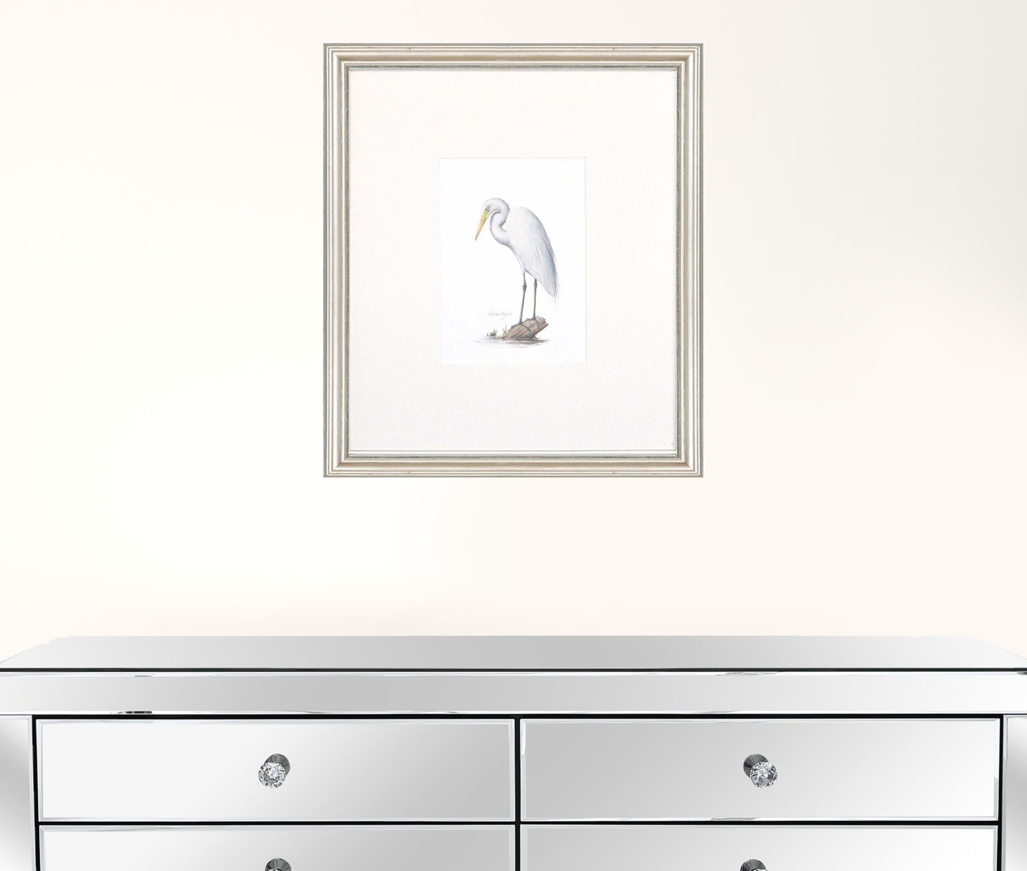 Set Of Four Egrets S/4 Silver Framed Print Wall Art