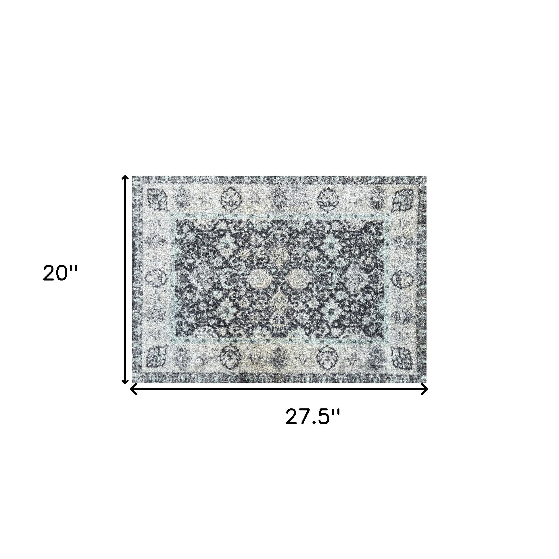 2' X 3' Gray Oriental Washable Area Rug With UV Protection