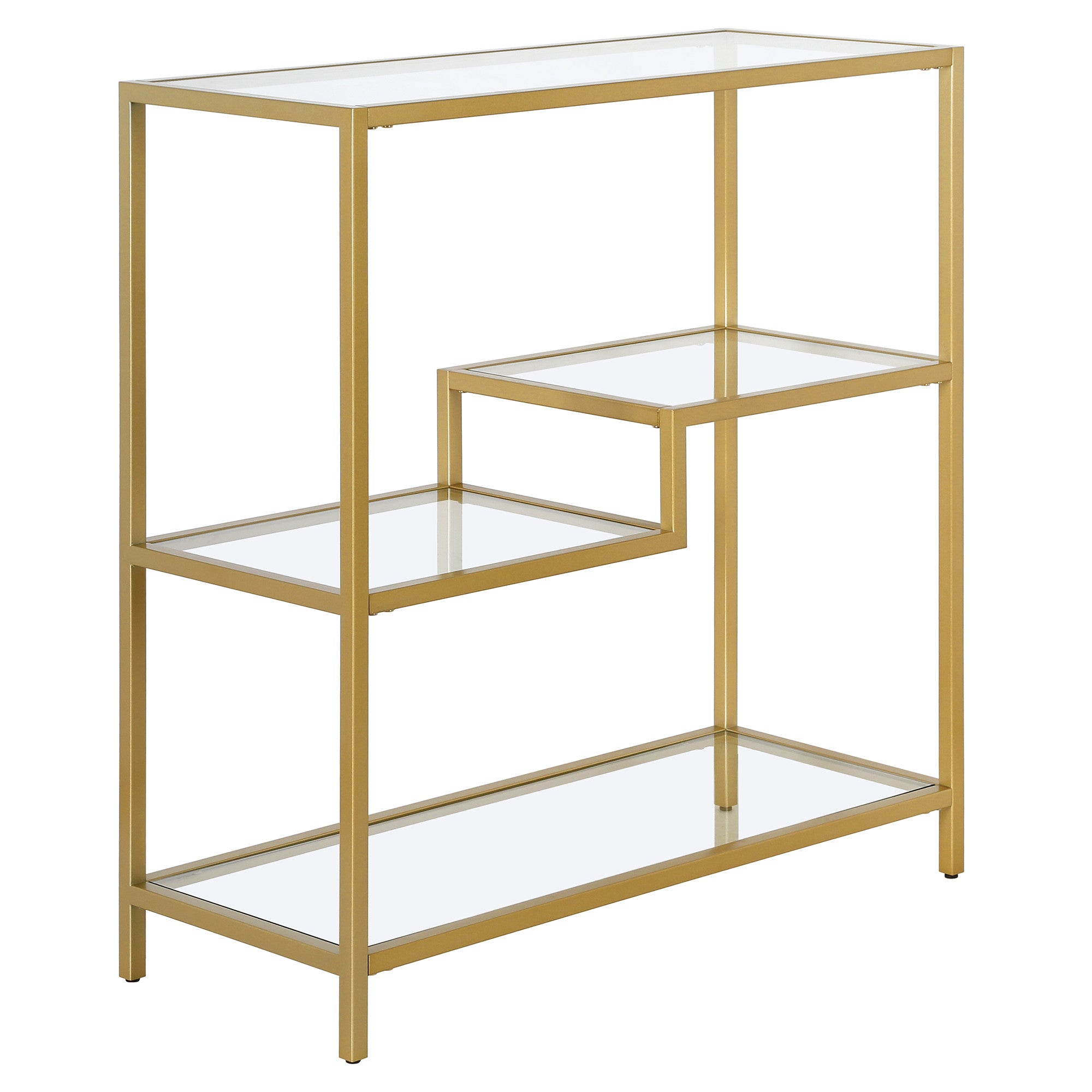 36" Gold Metal And Glass Four Tier Etagere Bookcase