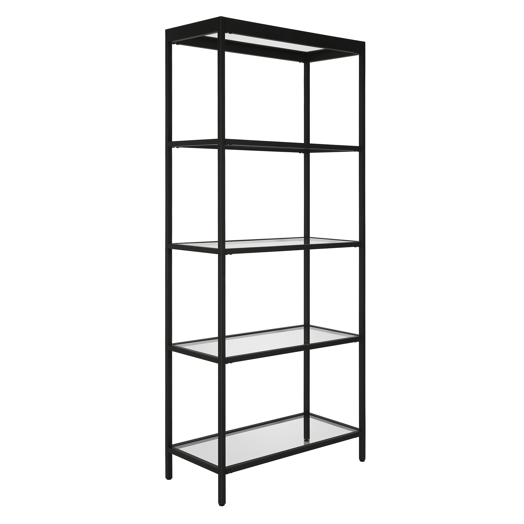 70" Black Metal and Glass Four Tier Etagere Bookcase