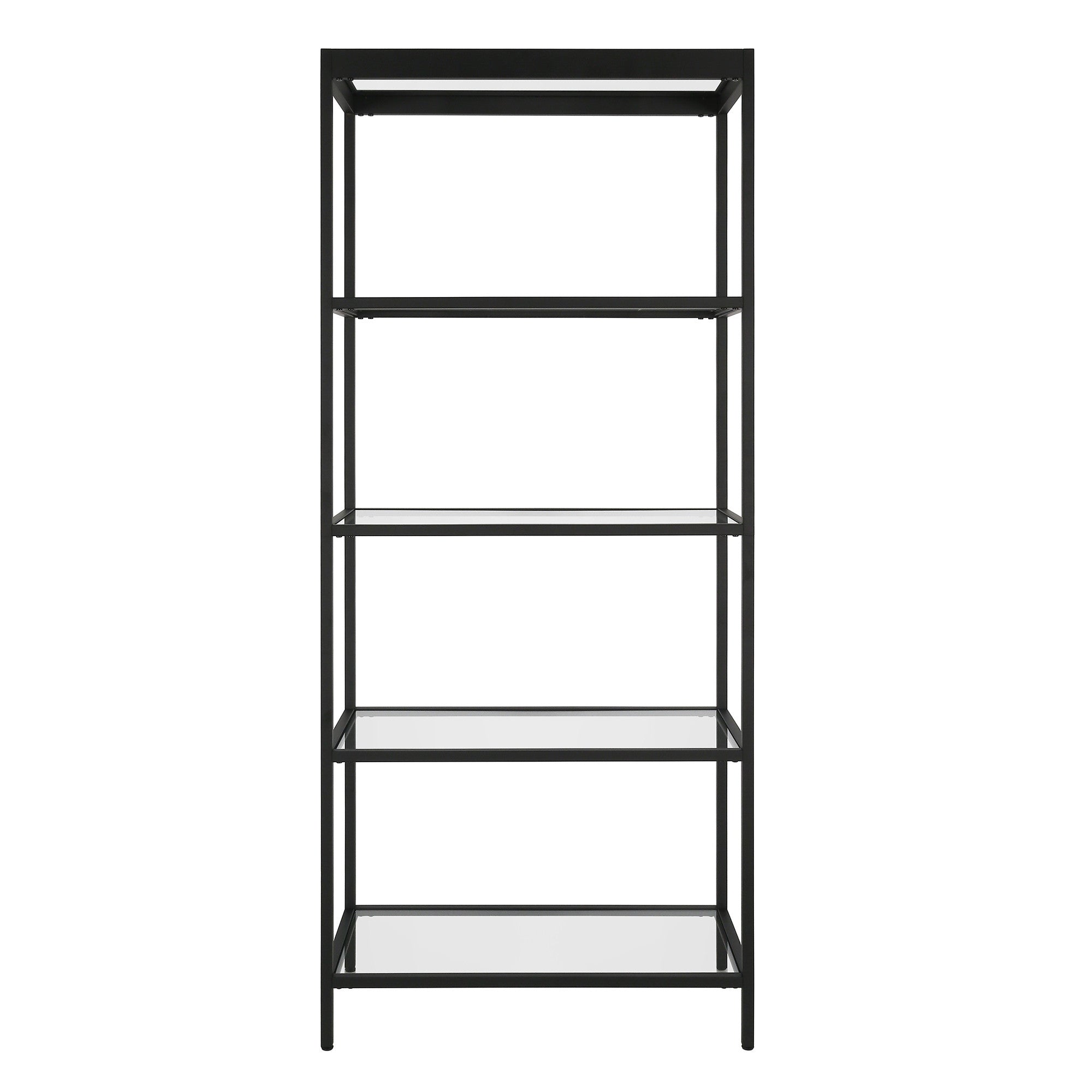 70" Black Metal and Glass Four Tier Etagere Bookcase