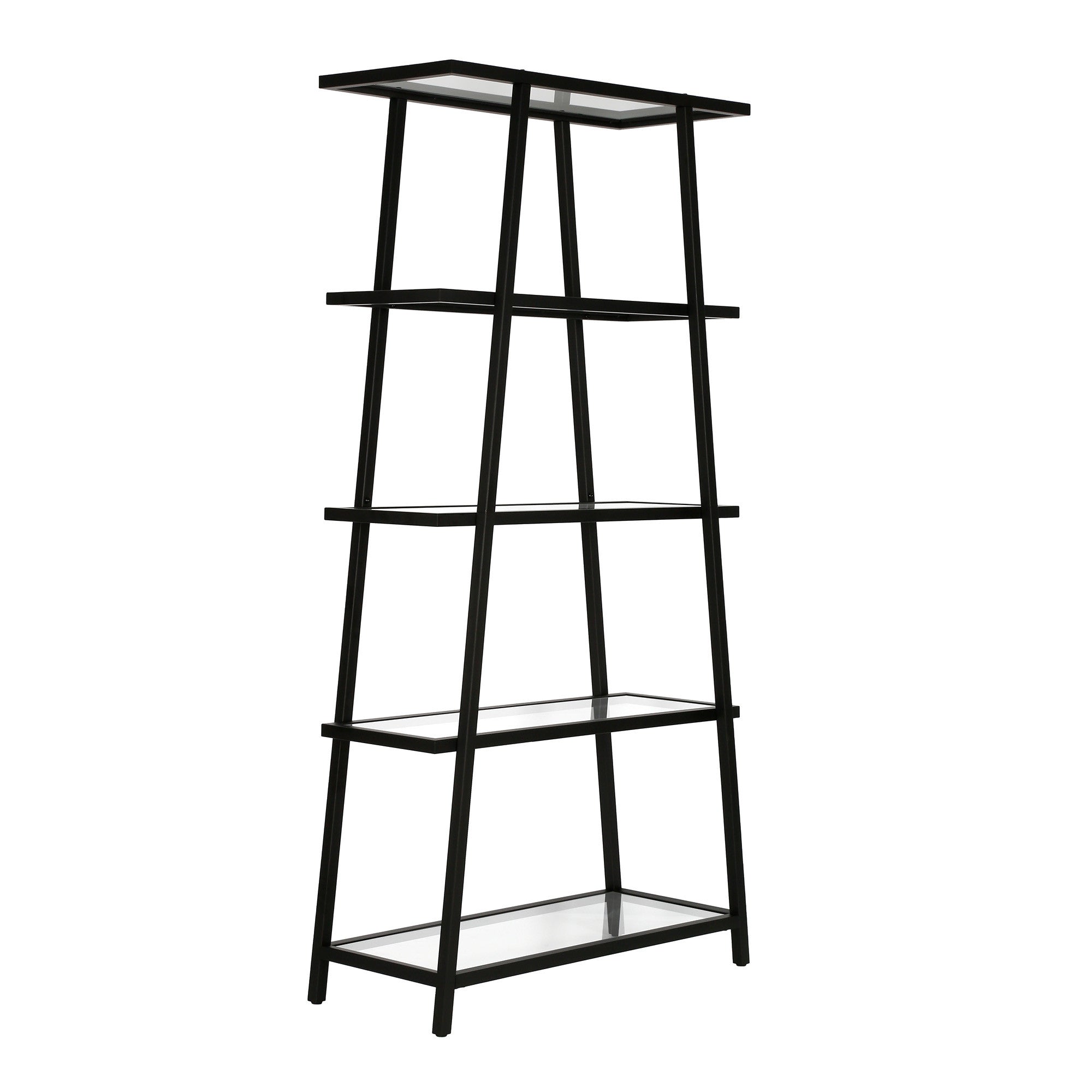 70" Black Metal and Glass Five Tier Etagere Bookcase