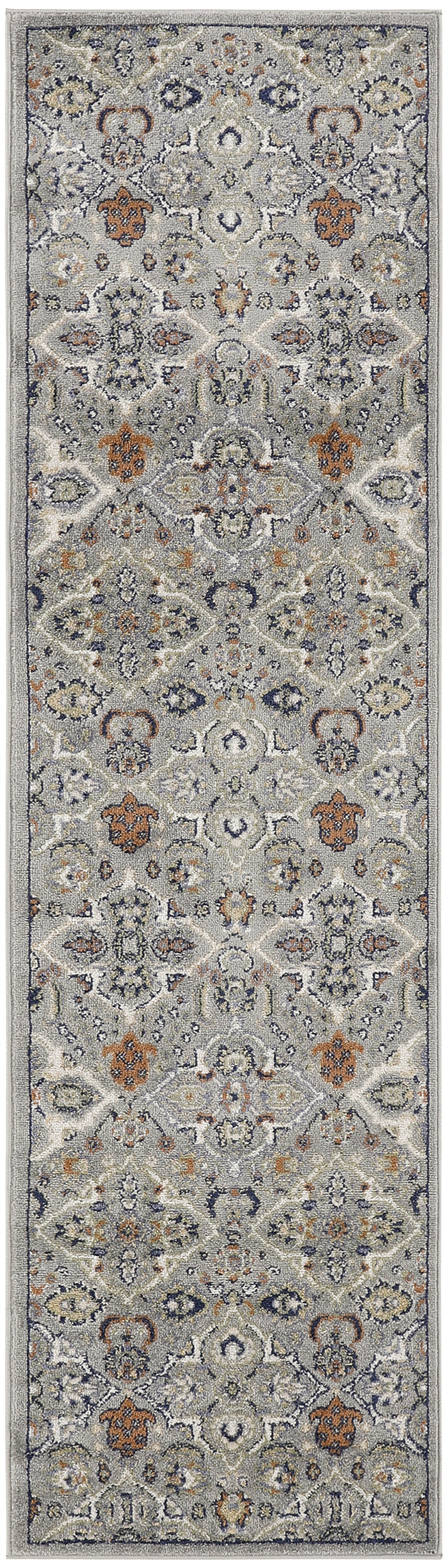 8' Green and Ivory Floral Power Loom Runner Rug