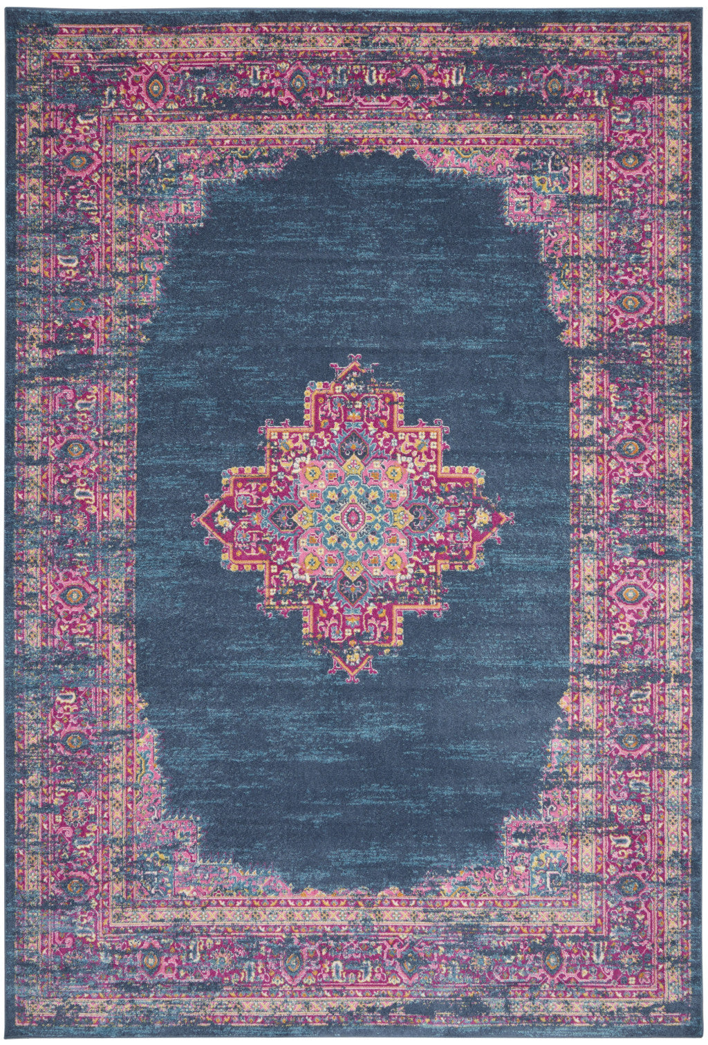 10' x 14' Blue Moroccan Power Loom Distressed Area Rug