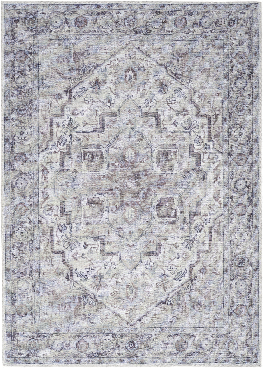 6' X 9' Blue And Pink Floral Power Loom Distressed Washable Area Rug