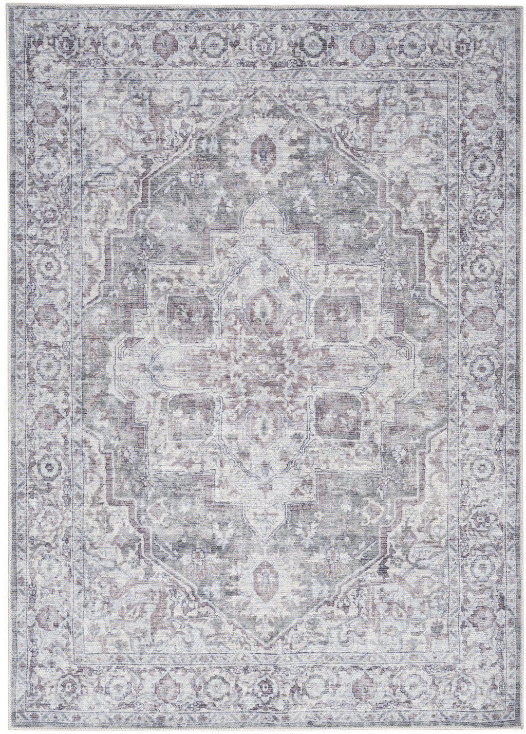 5' X 7' Blue And Pink Floral Power Loom Distressed Washable Area Rug