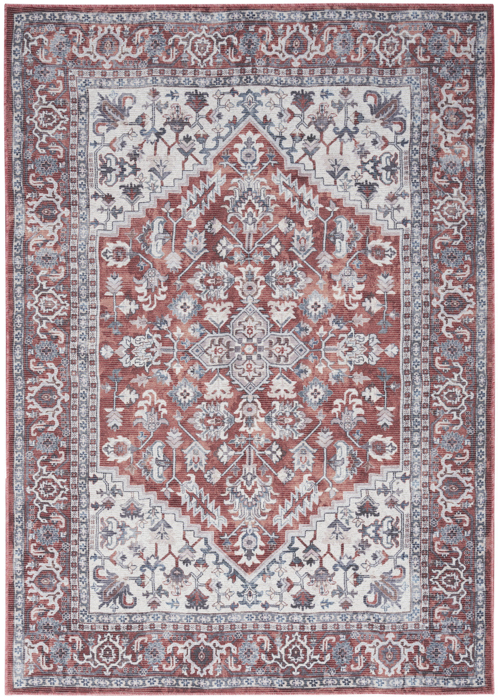 6' X 9' Gray Floral Power Loom Distressed Washable Area Rug