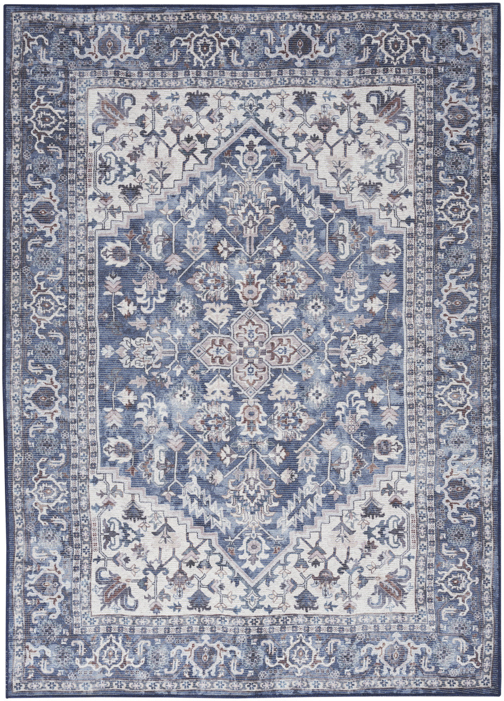 6' X 9' Gray Floral Power Loom Distressed Washable Area Rug