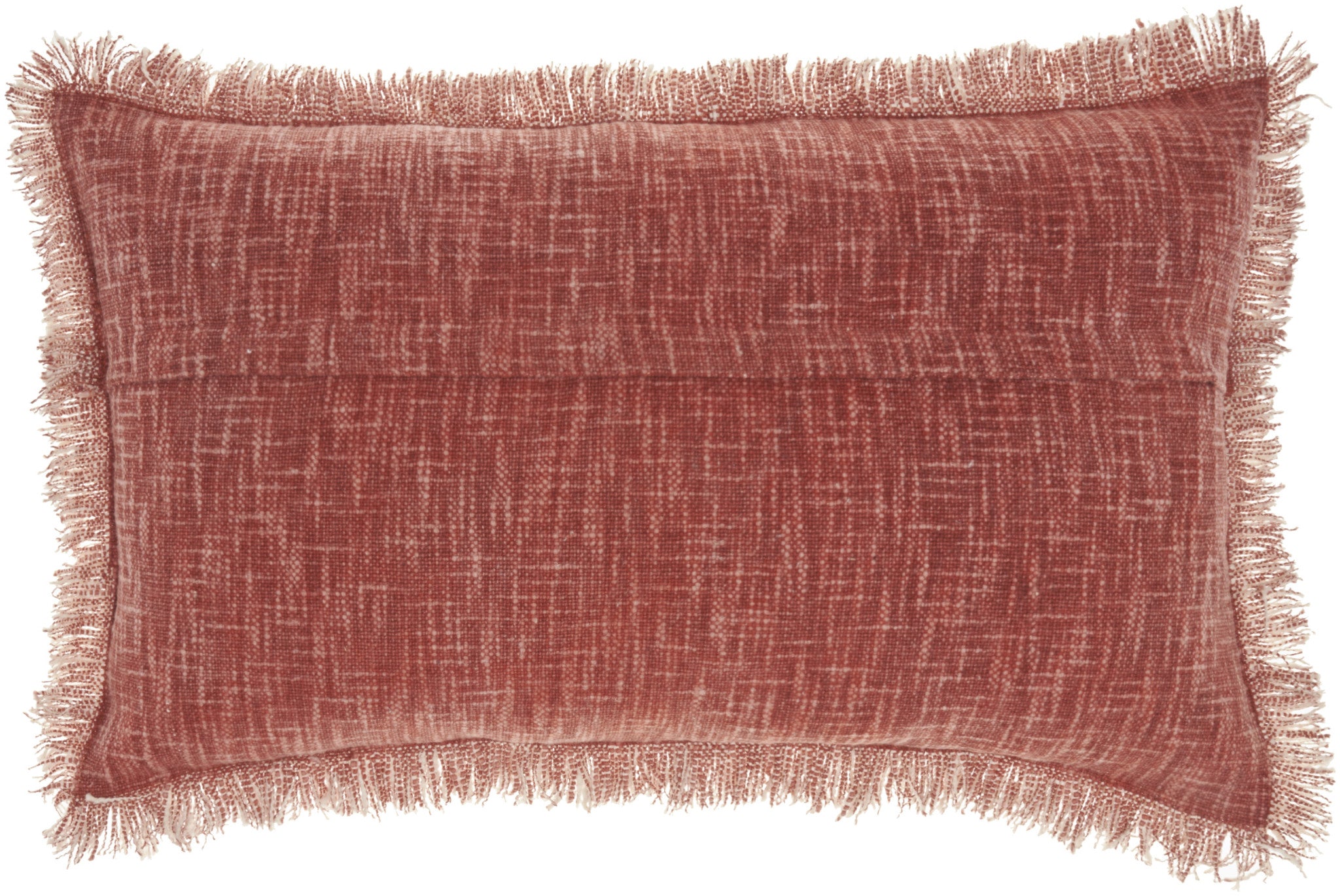 24" X 14" Rust Linen Cotton Zippered Pillow With Fringe