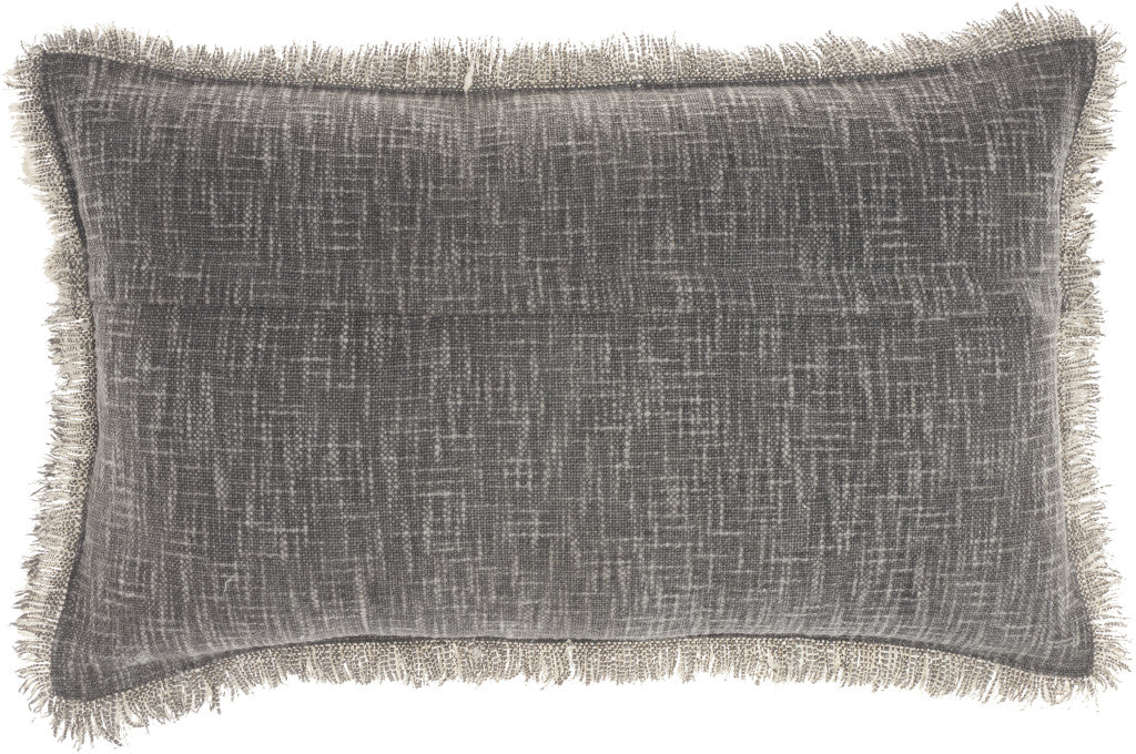 24" X 14" Charcoal Linen Cotton Zippered Pillow With Fringe