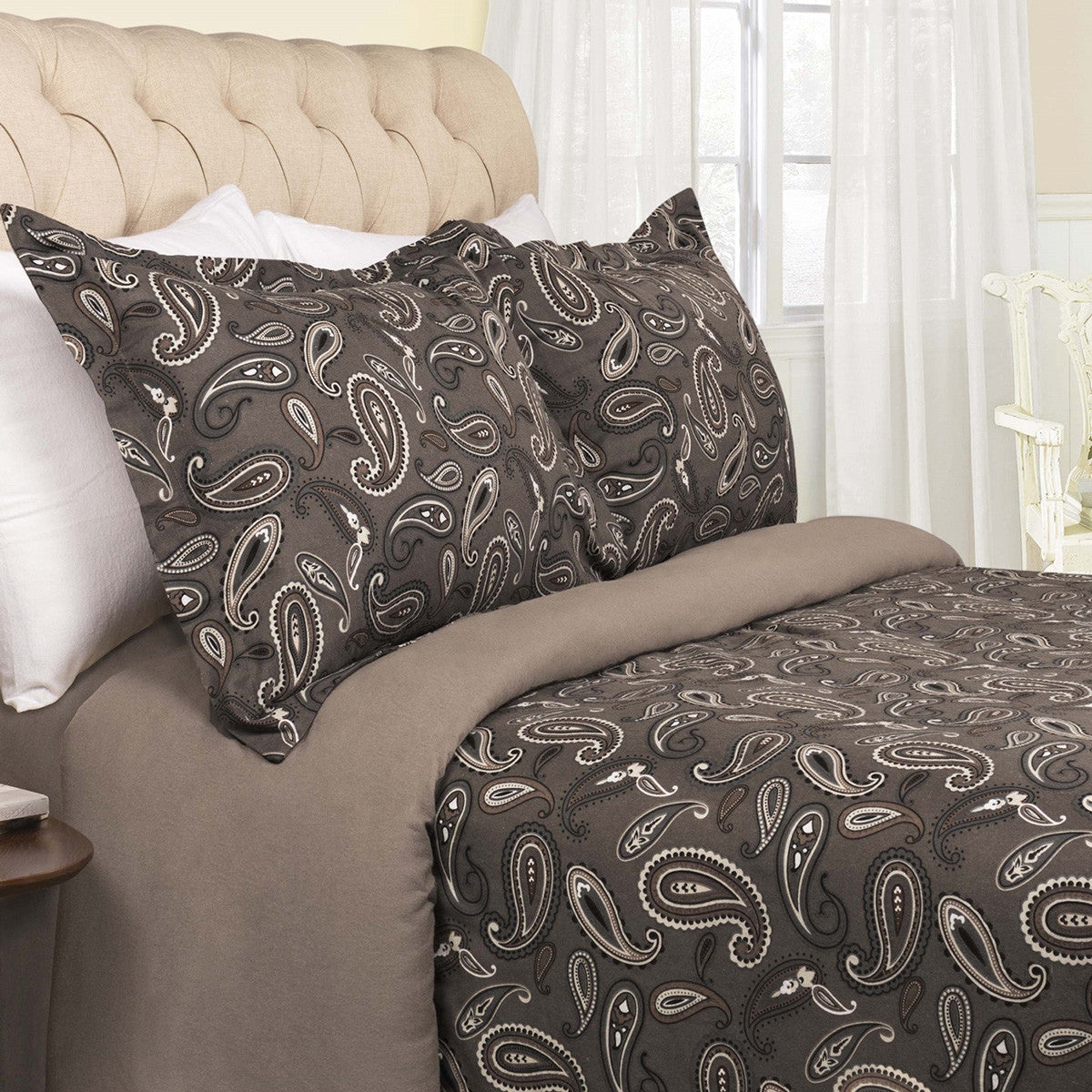 Charcoal Queen Cotton Blend 0 Thread Count Washable Duvet Cover Set