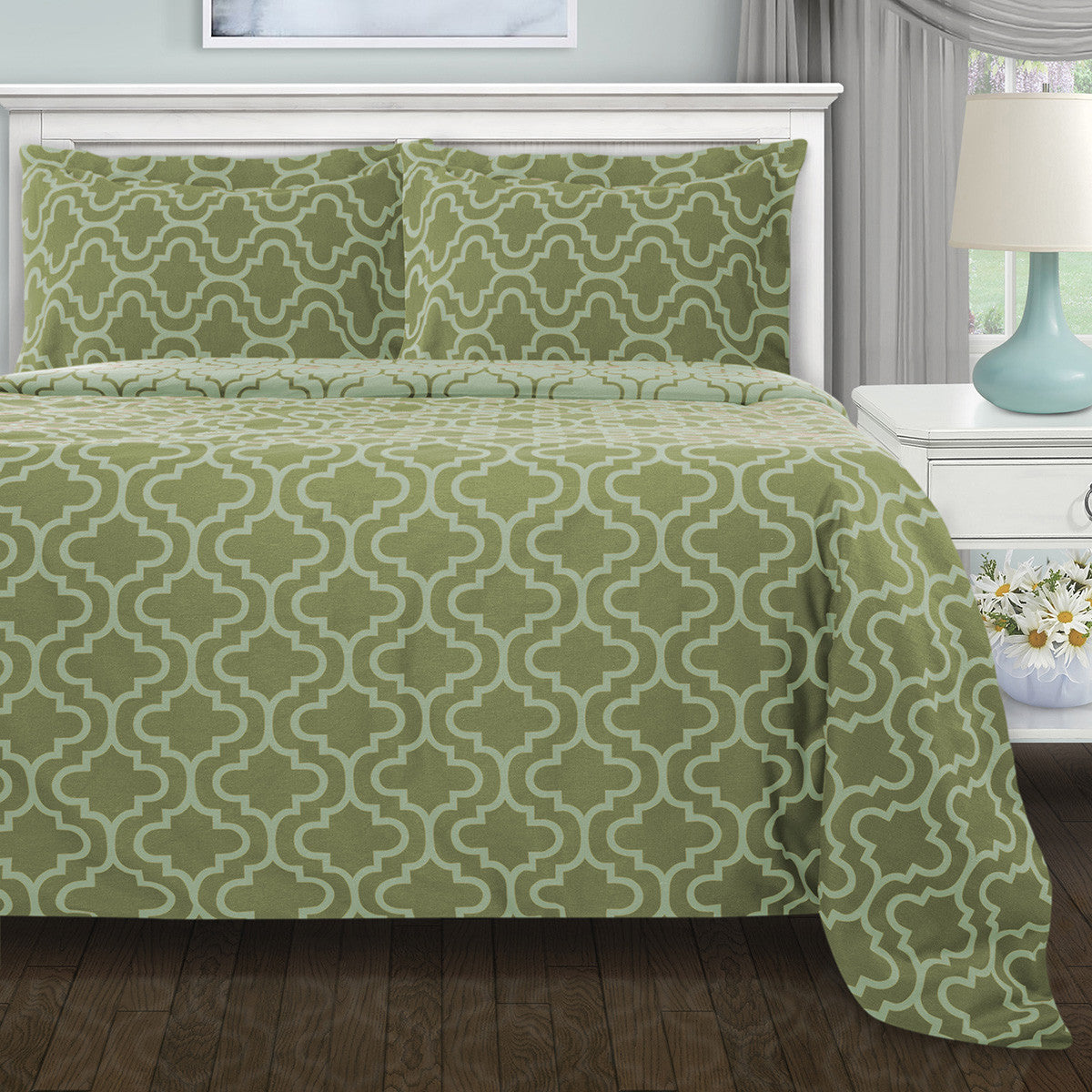 Sage Twin Cotton Blend Thread Count Washable Duvet Cover Set