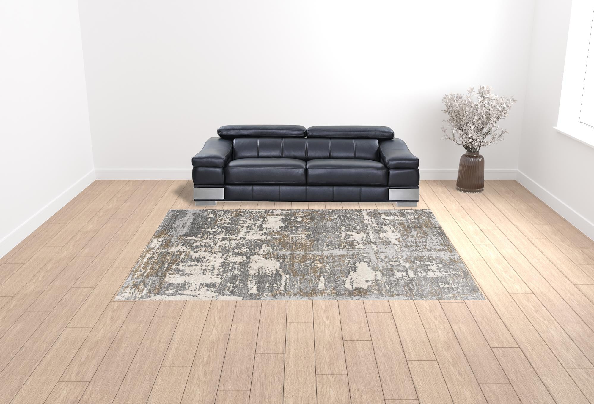 9' X 12' Beige Abstract Washable Non Skid Area Rug