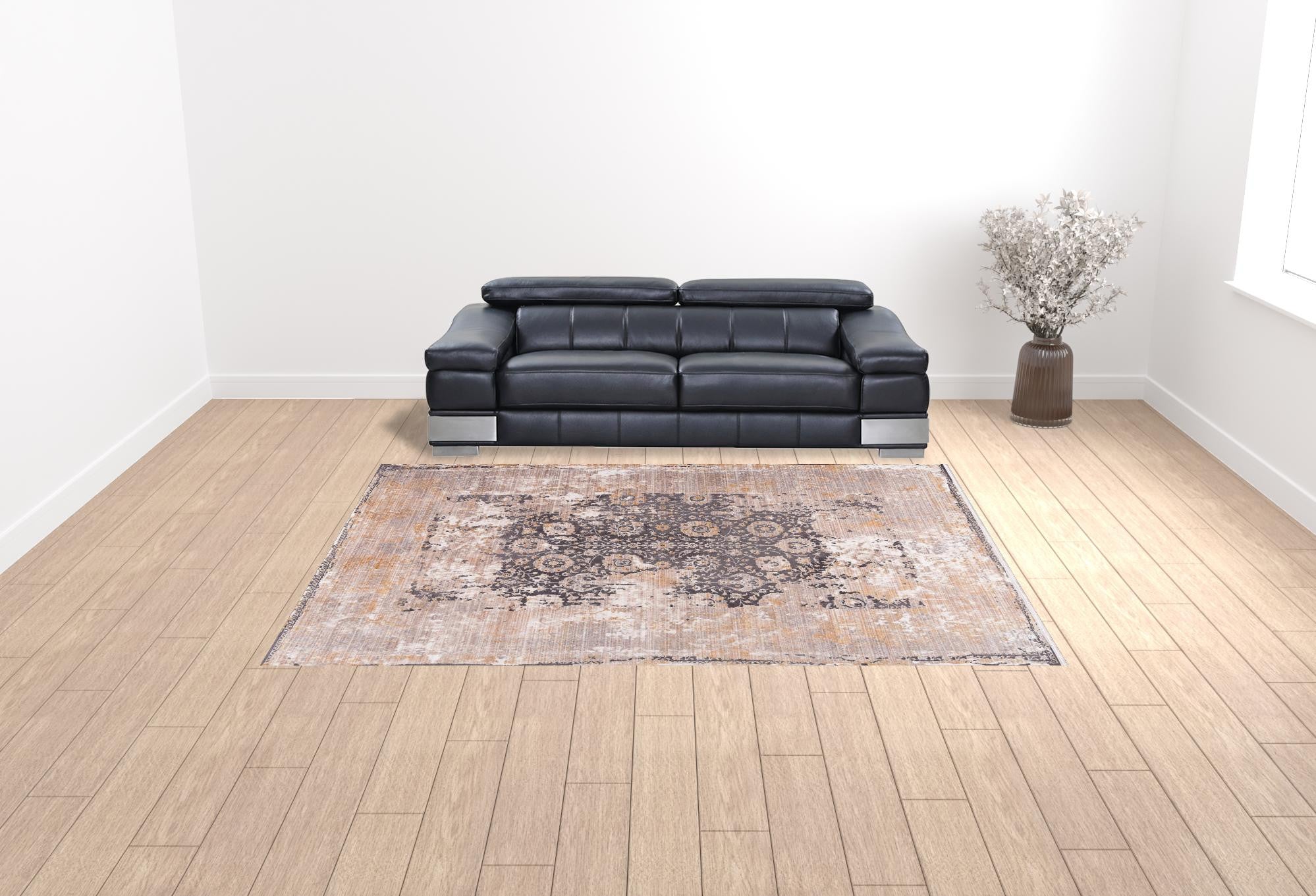 10' X 13' Gray Oriental Washable Non Skid Area Rug