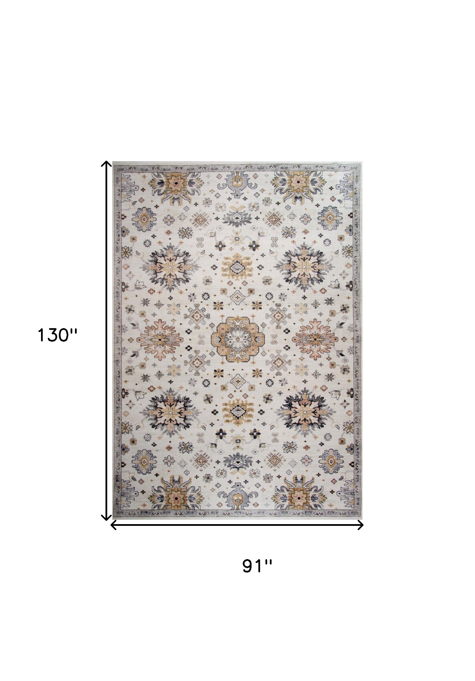 8' x 11' Gray and Gold Floral Area Rug