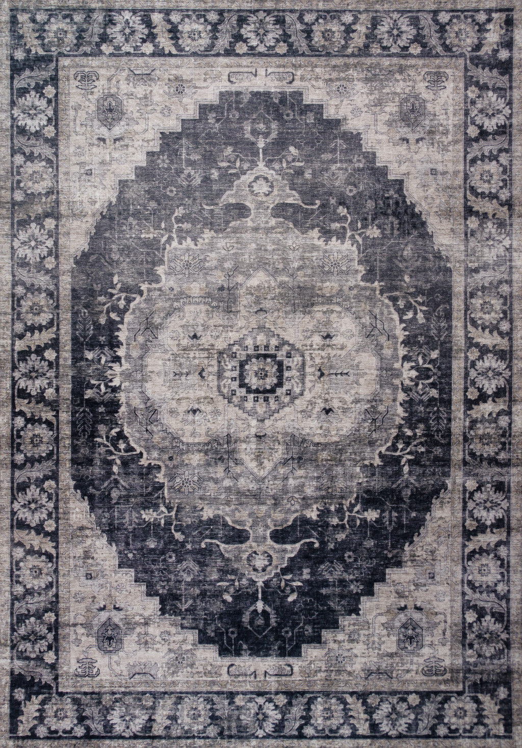 4' x 6' Black and Gray Oriental Area Rug