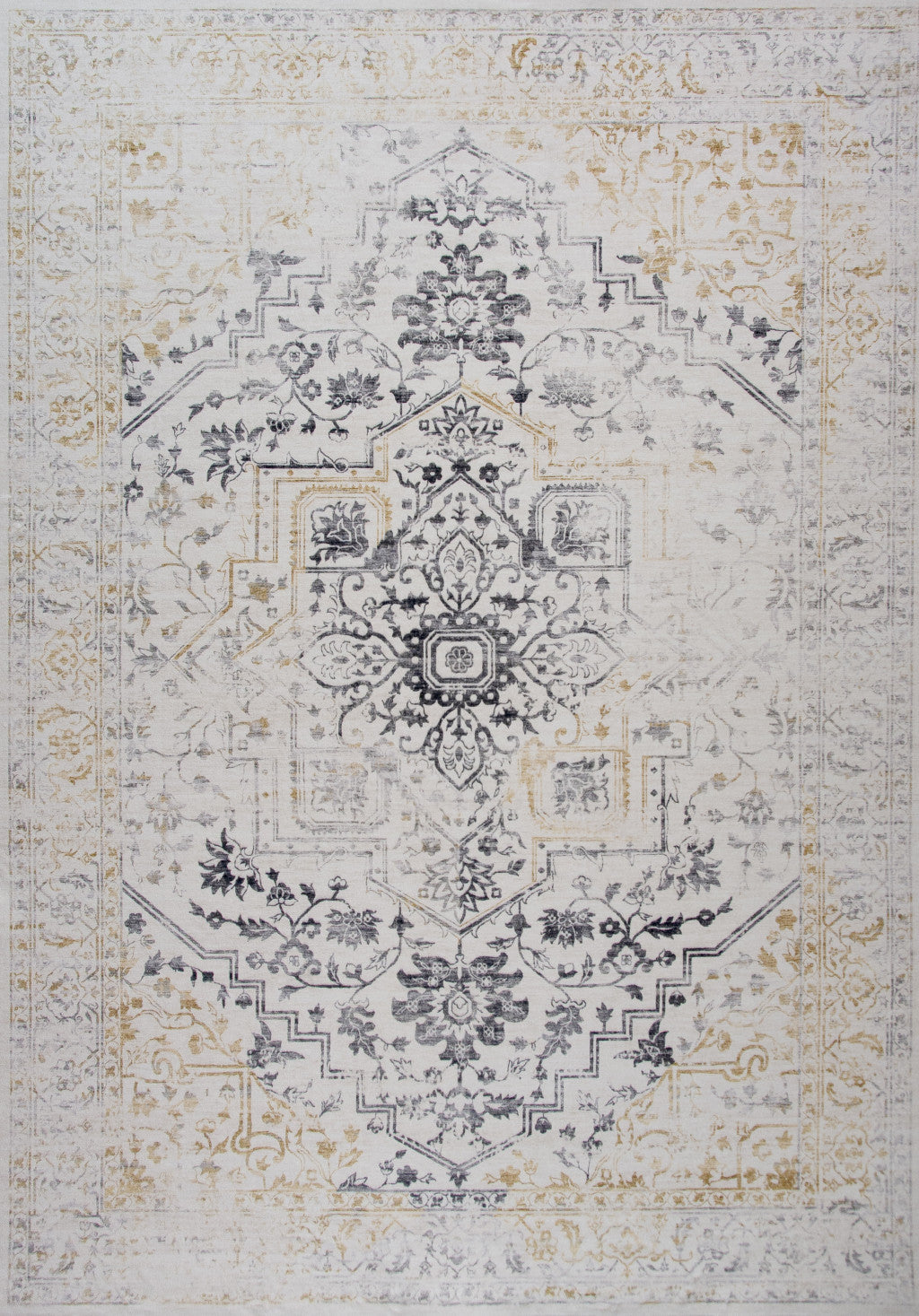 5' x 8' Gray and Gold Oriental Area Rug