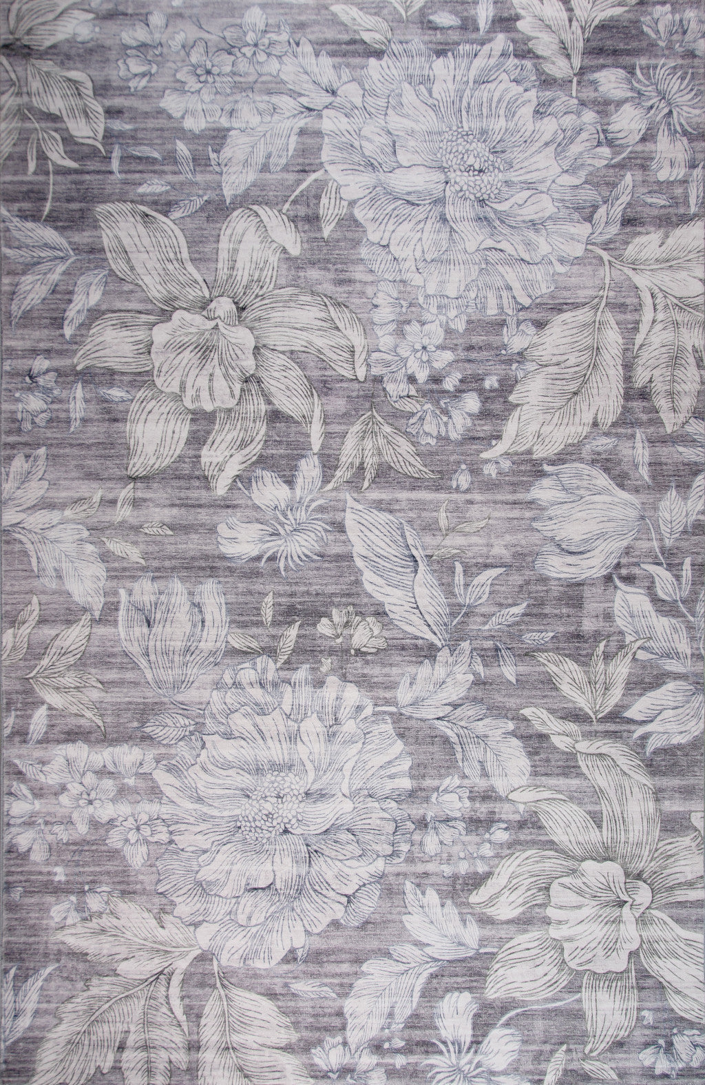 7' x 10' Gray and White Floral Area Rug