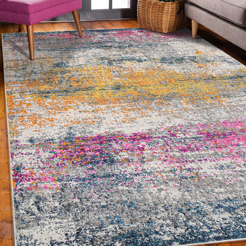 8' x 11' Pink and Orange Abstract Power Loom Area Rug