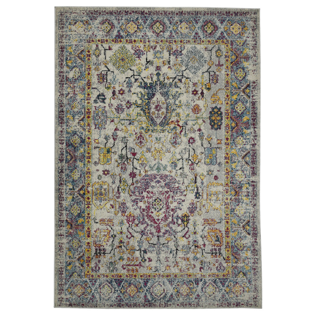 5' x 7' Gray Floral Power Loom Area Rug