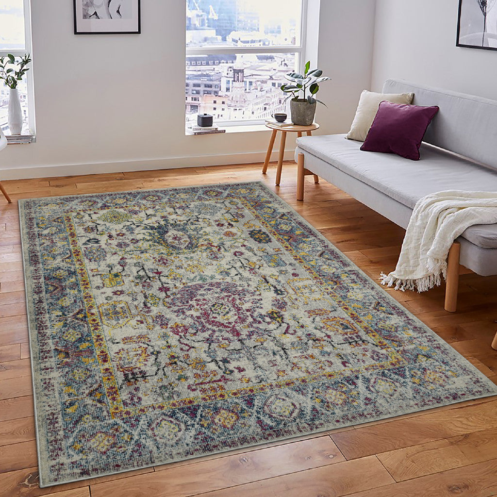 5' x 7' Gray Floral Power Loom Area Rug