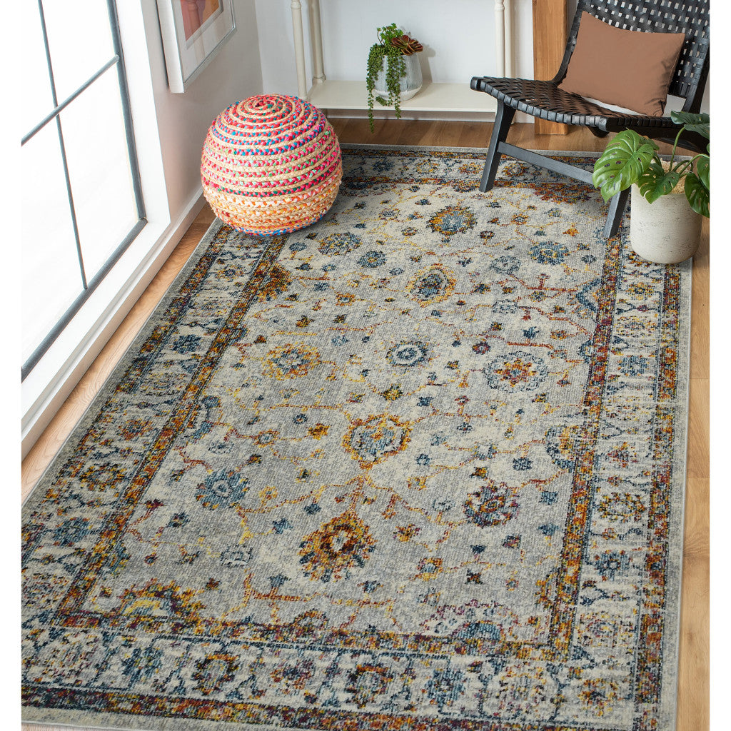 2' x 3' Orange and Ivory Floral Power Loom Area Rug