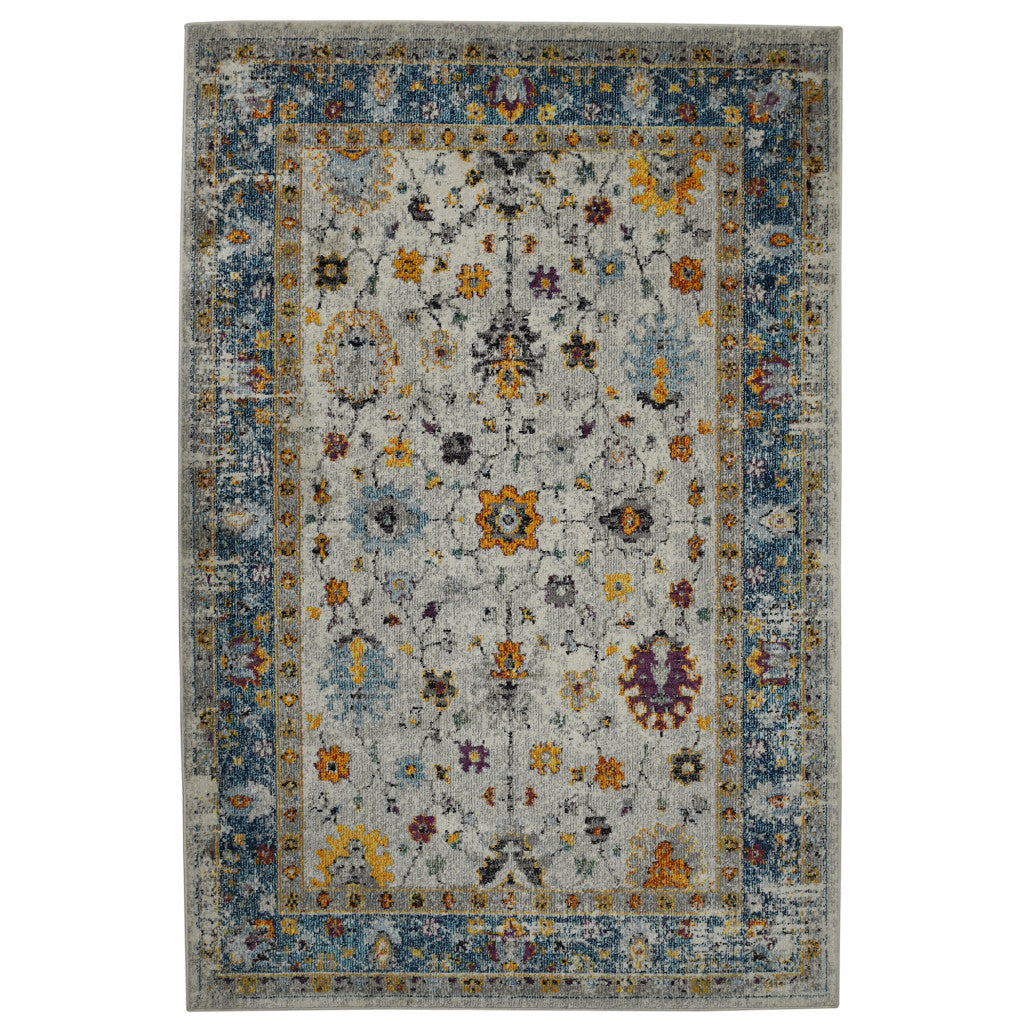 2' x 3' Blue and Orange Floral Power Loom Area Rug