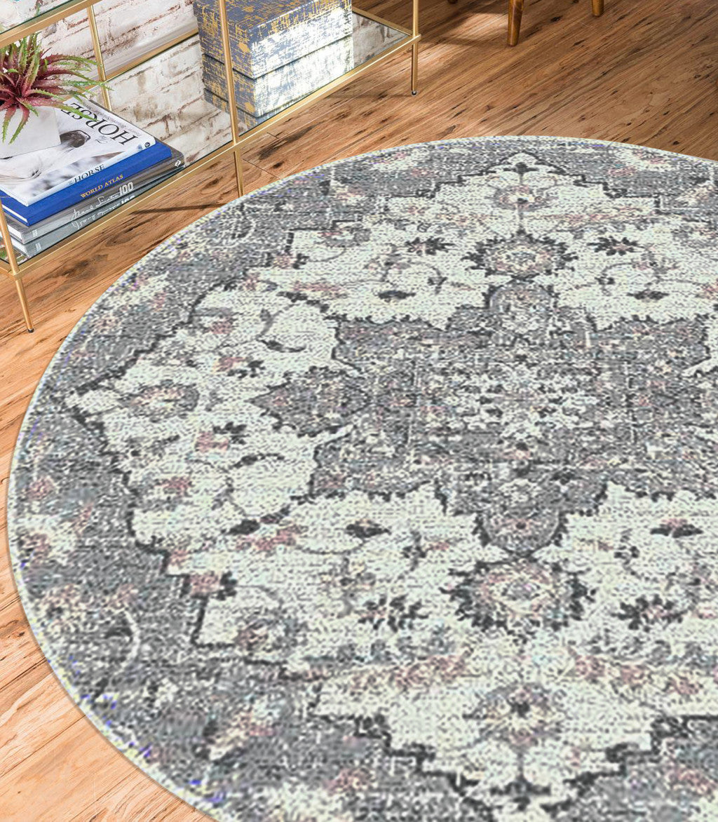 8' x 11' Gray Medallion Power Loom Area Rug