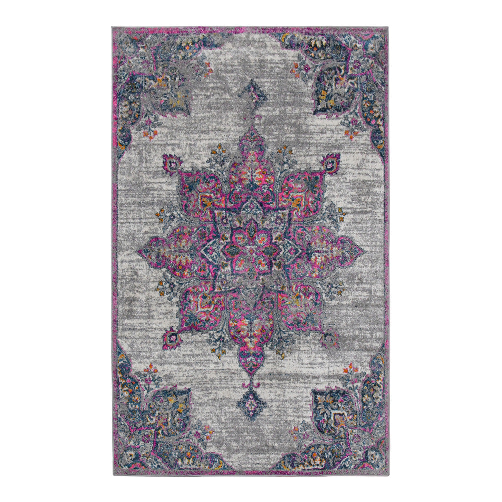 5' x 7' Pink Medallion Power Loom Area Rug