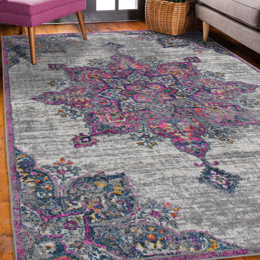 5' x 7' Pink Medallion Power Loom Area Rug