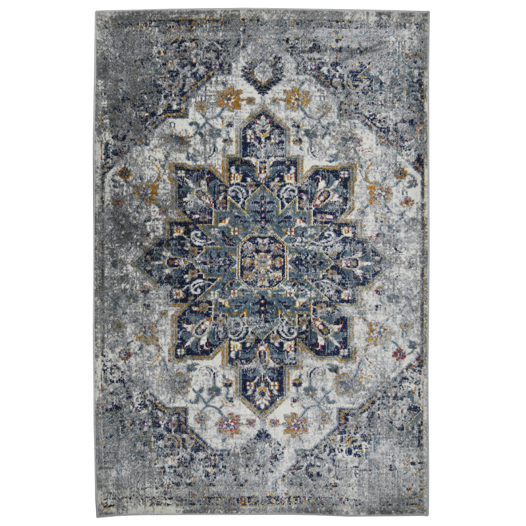 5' x 7' Gray Medallion Power Loom Area Rug