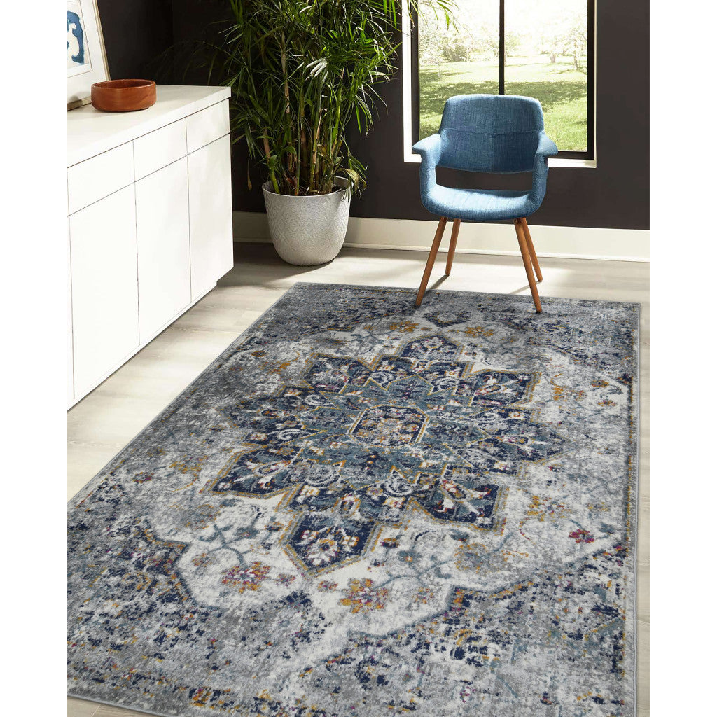 5' x 7' Gray Medallion Power Loom Area Rug