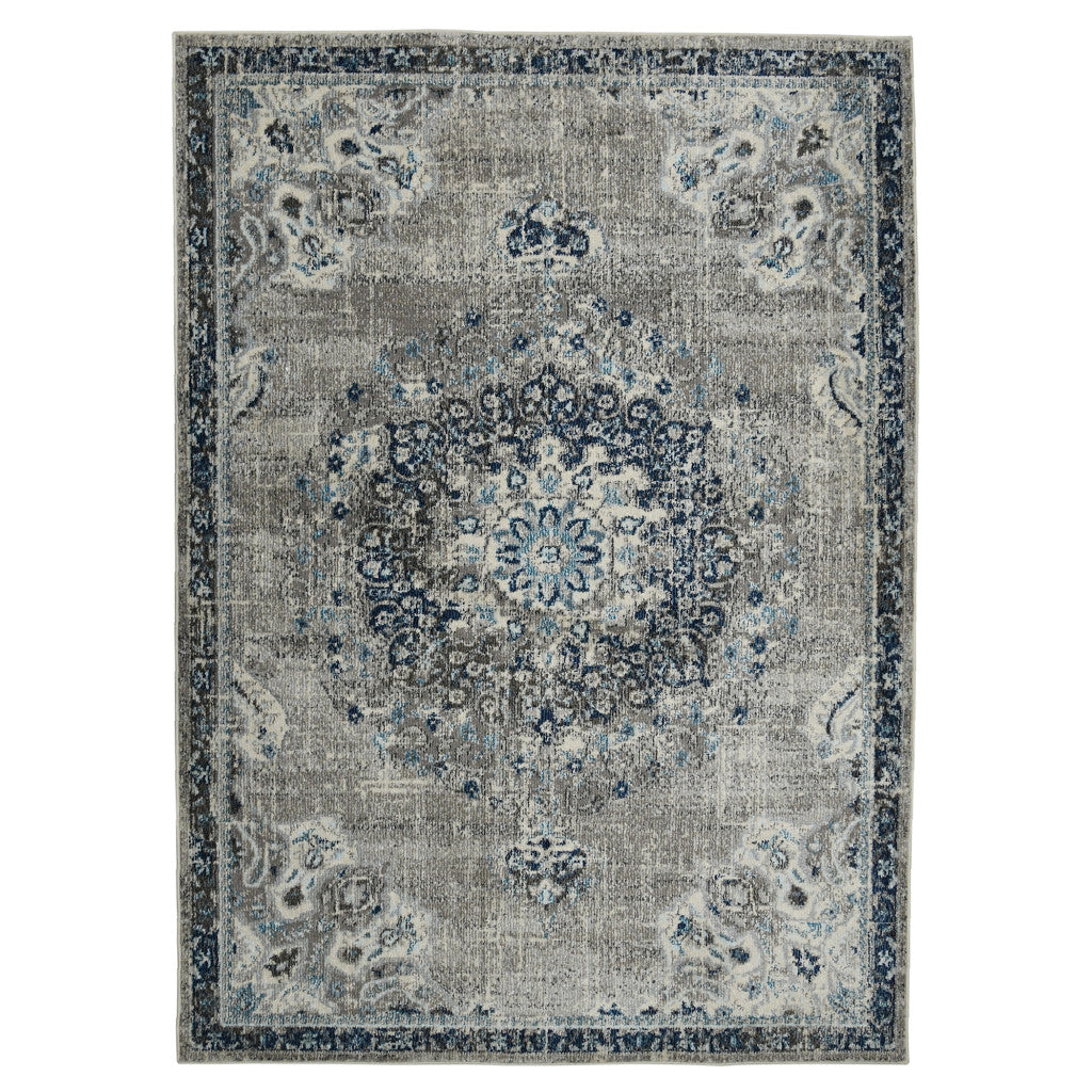 5' x 7' Teal Blue Medallion Power Loom Area Rug