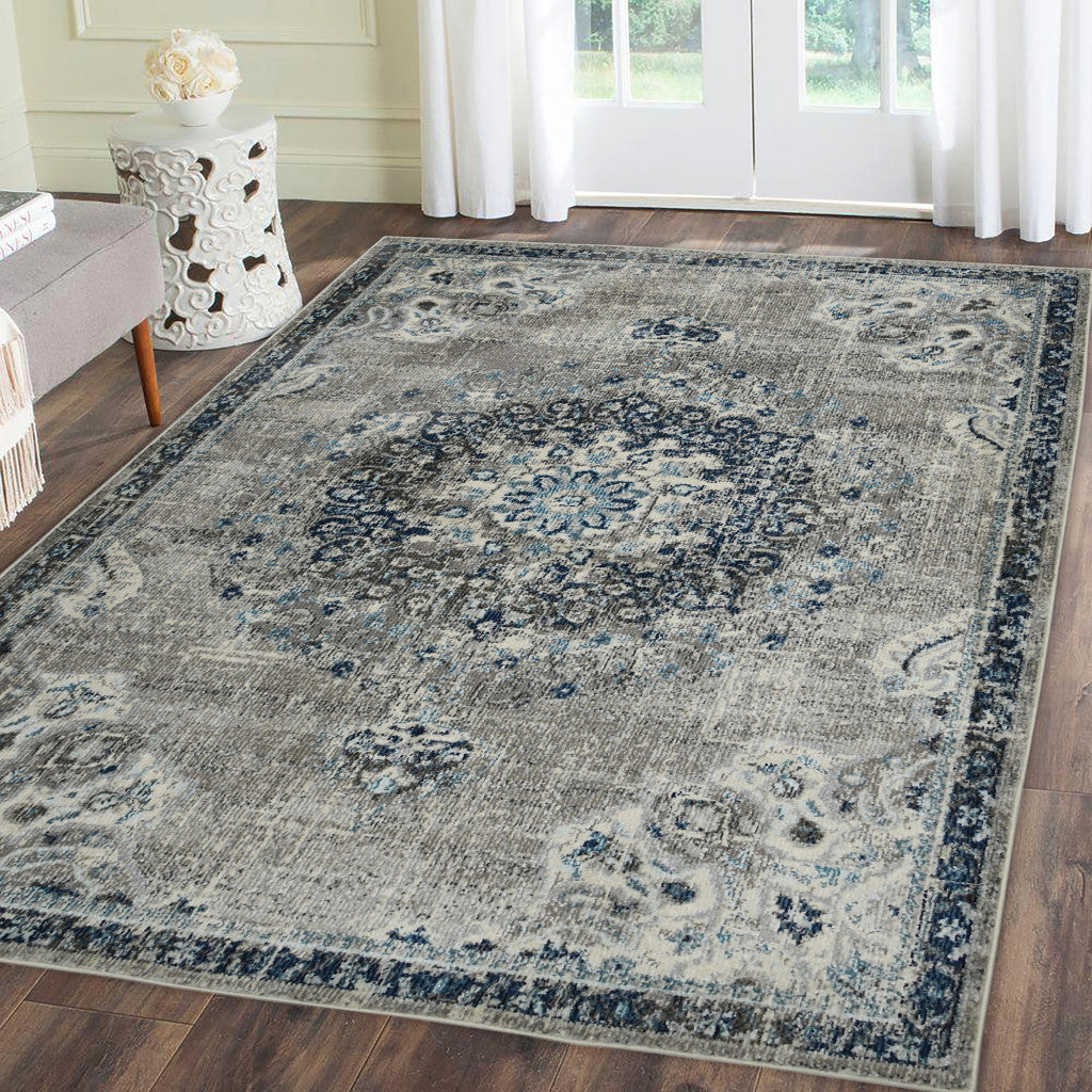 5' x 7' Teal Blue Medallion Power Loom Area Rug