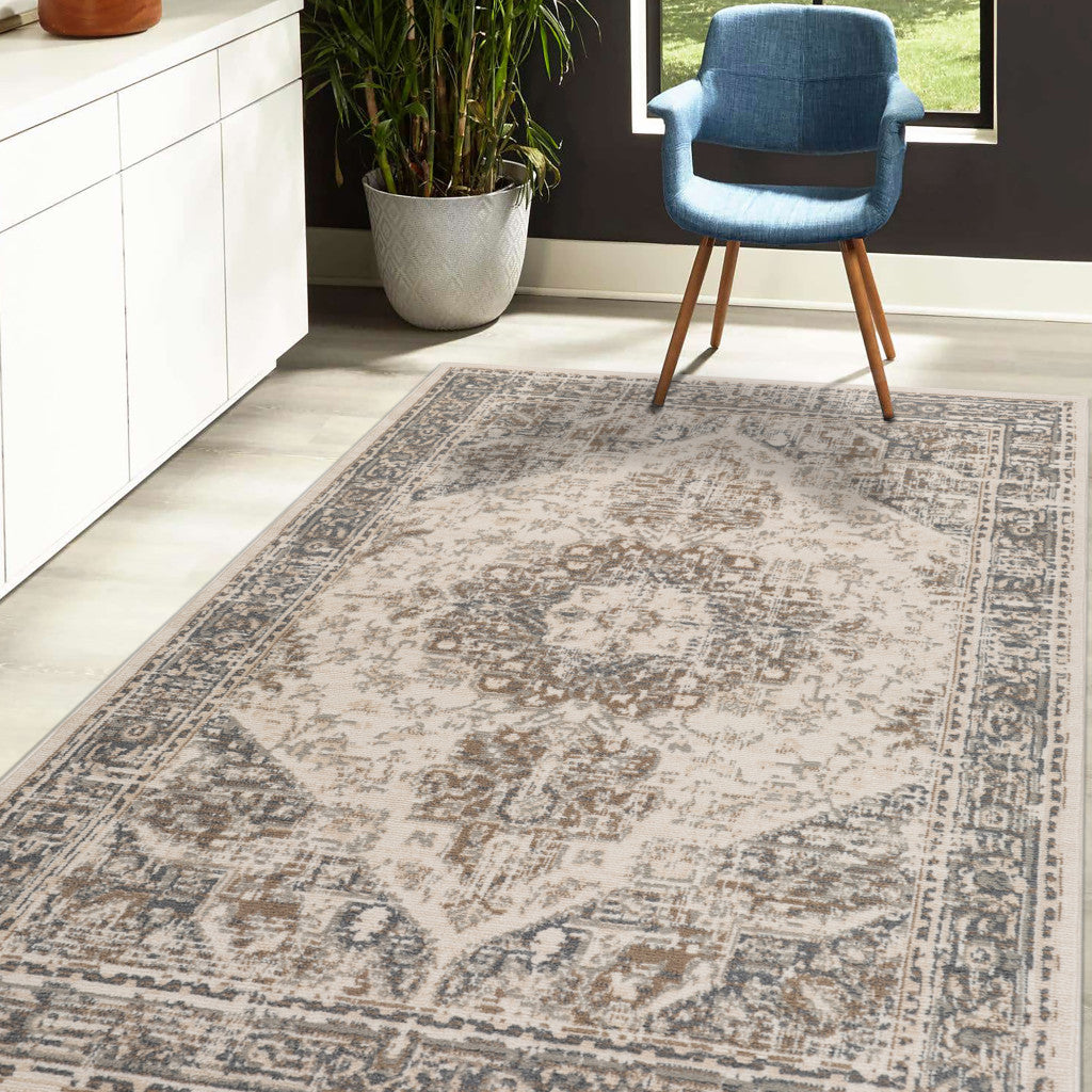 2' x 3' Beige Medallion Power Loom Area Rug