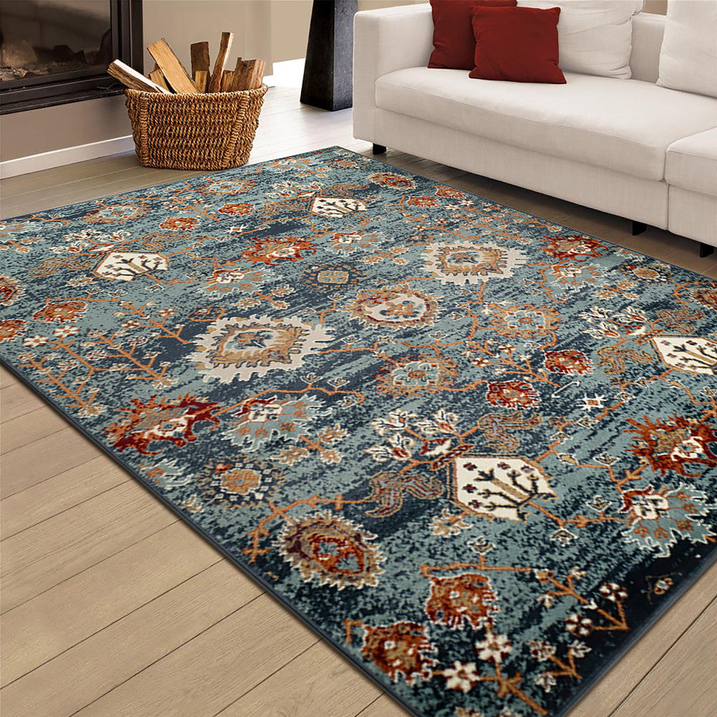 2' x 3' Teal Blue Oriental Power Loom Area Rug With Fringe