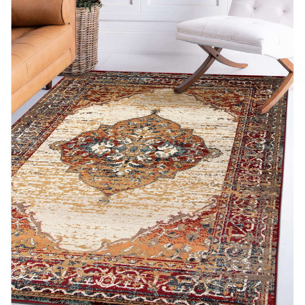 8' x 10' Red Medallion Power Loom Area Rug