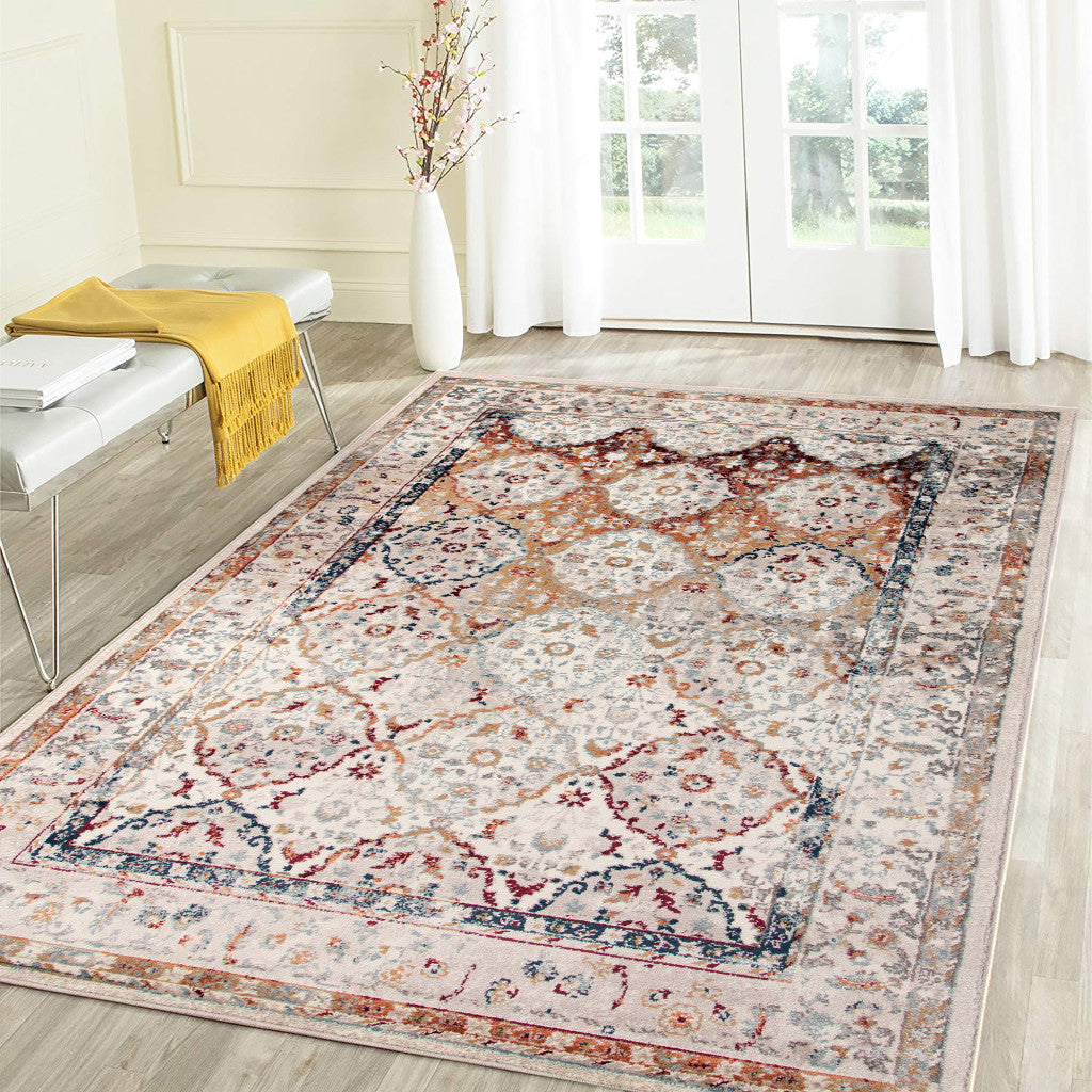 2' x 3' Beige Floral Medallion Power Loom Area Rug