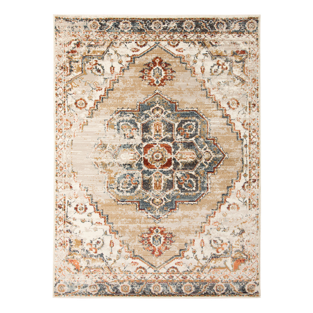 9' x 12' Gold Medallion Power Loom Area Rug