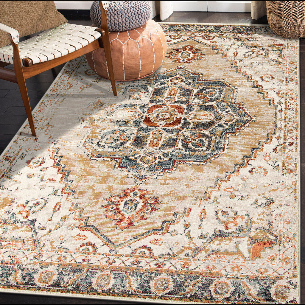 9' x 12' Gold Medallion Power Loom Area Rug