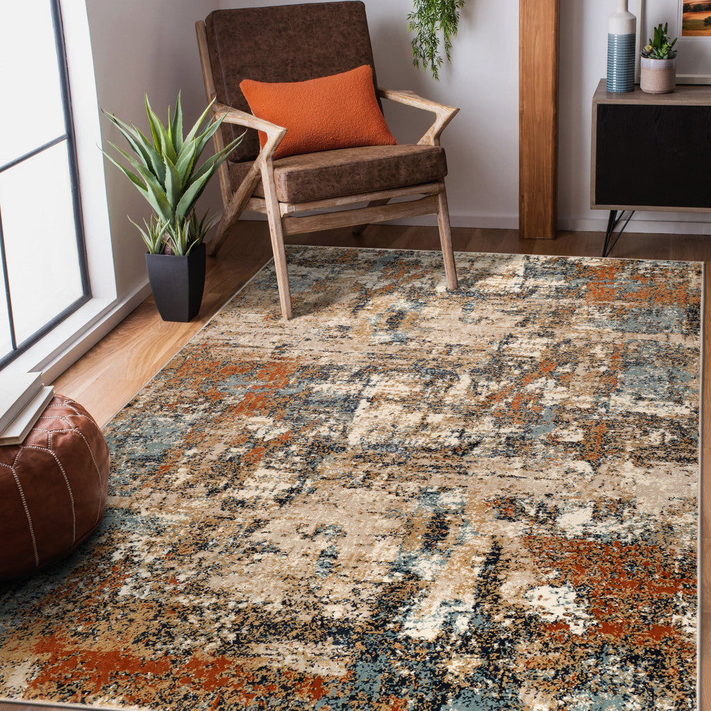 9' x 12' Orange Abstract Power Loom Area Rug