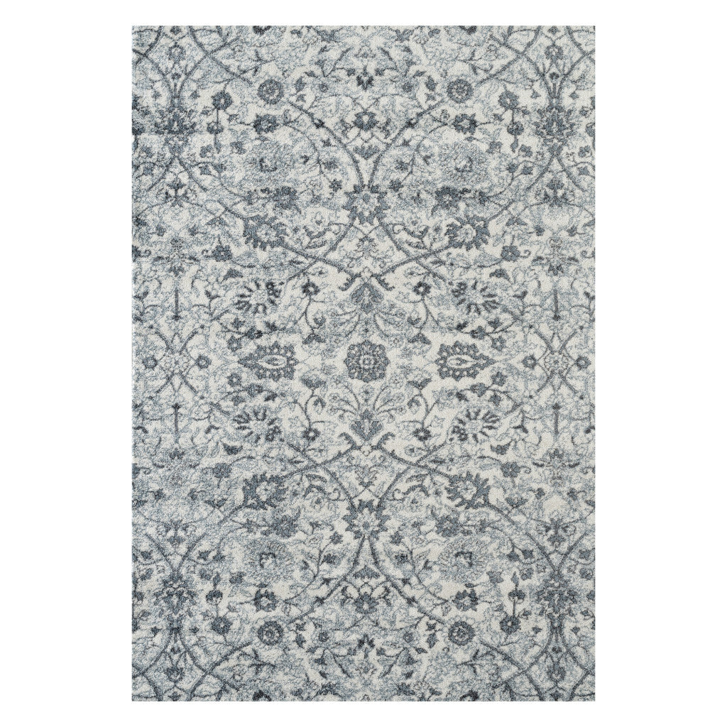 5' x 7' Light Blue Floral Power Loom Area Rug