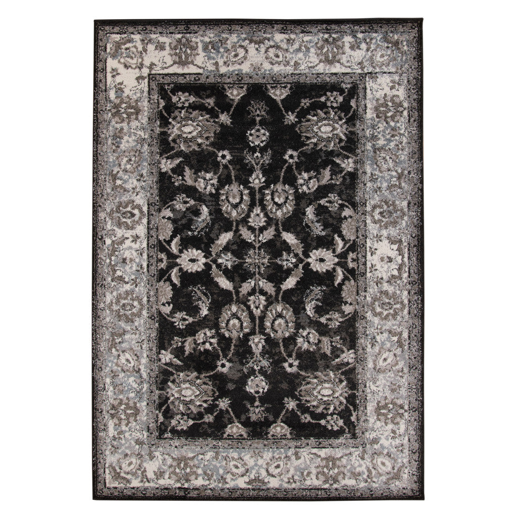 2' x 3' Black Floral Power Loom Area Rug