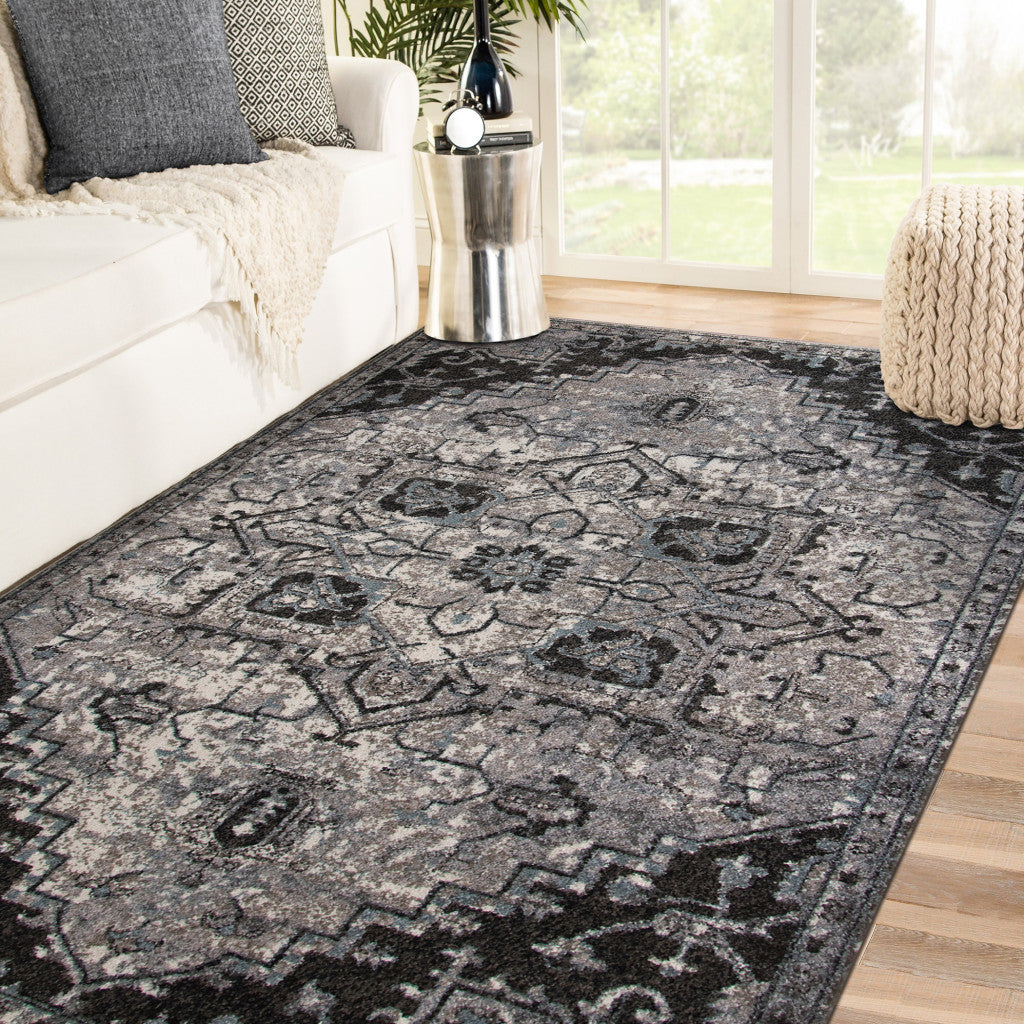 2' x 3' Gray Medallion Power Loom Area Rug