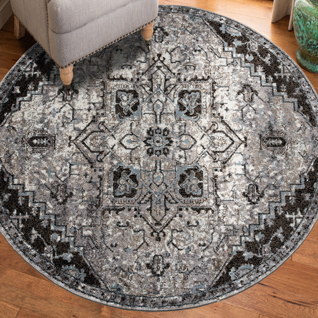 10' Gray Medallion Power Loom Runner Rug