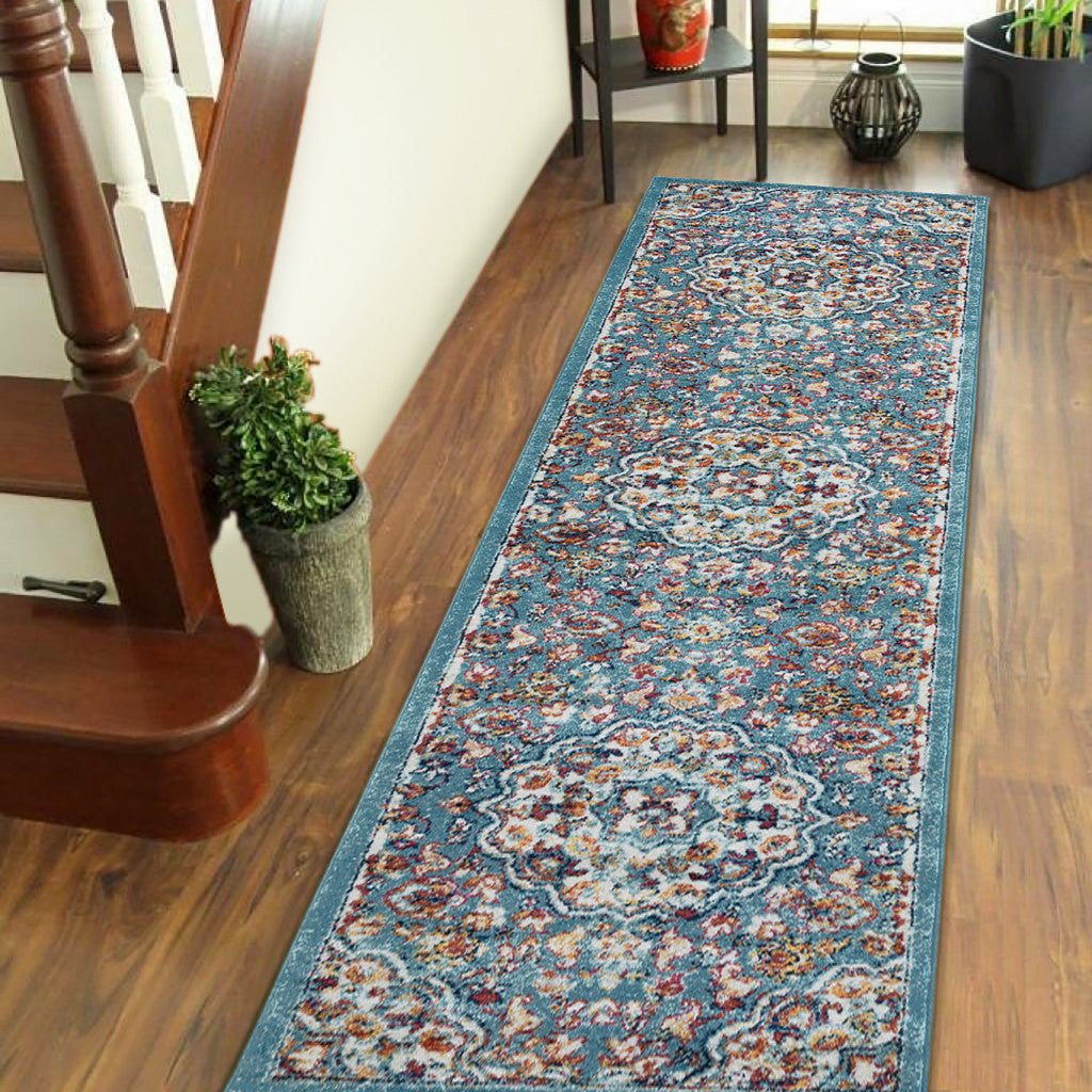 8' x 10' Blue Medallion Power Loom Area Rug