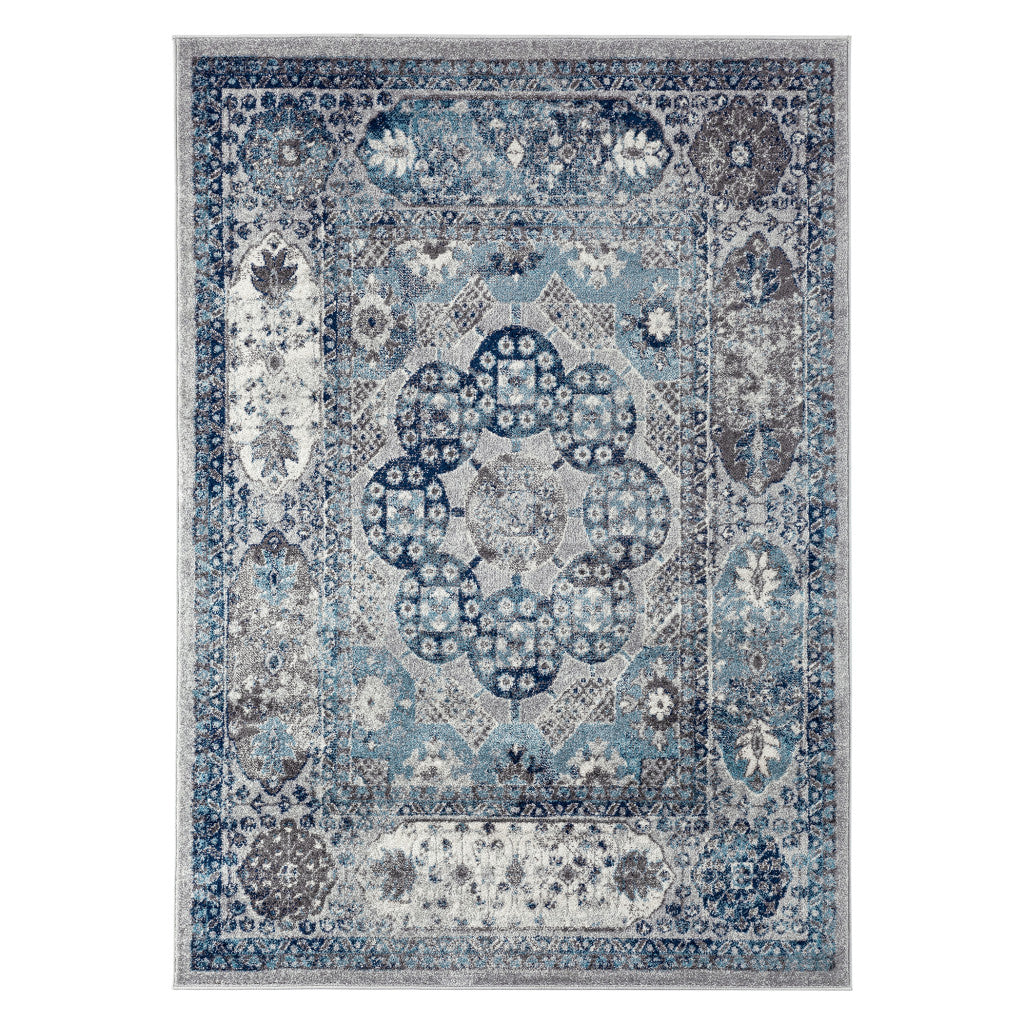 9' x 12' Gray Medallion Power Loom Area Rug