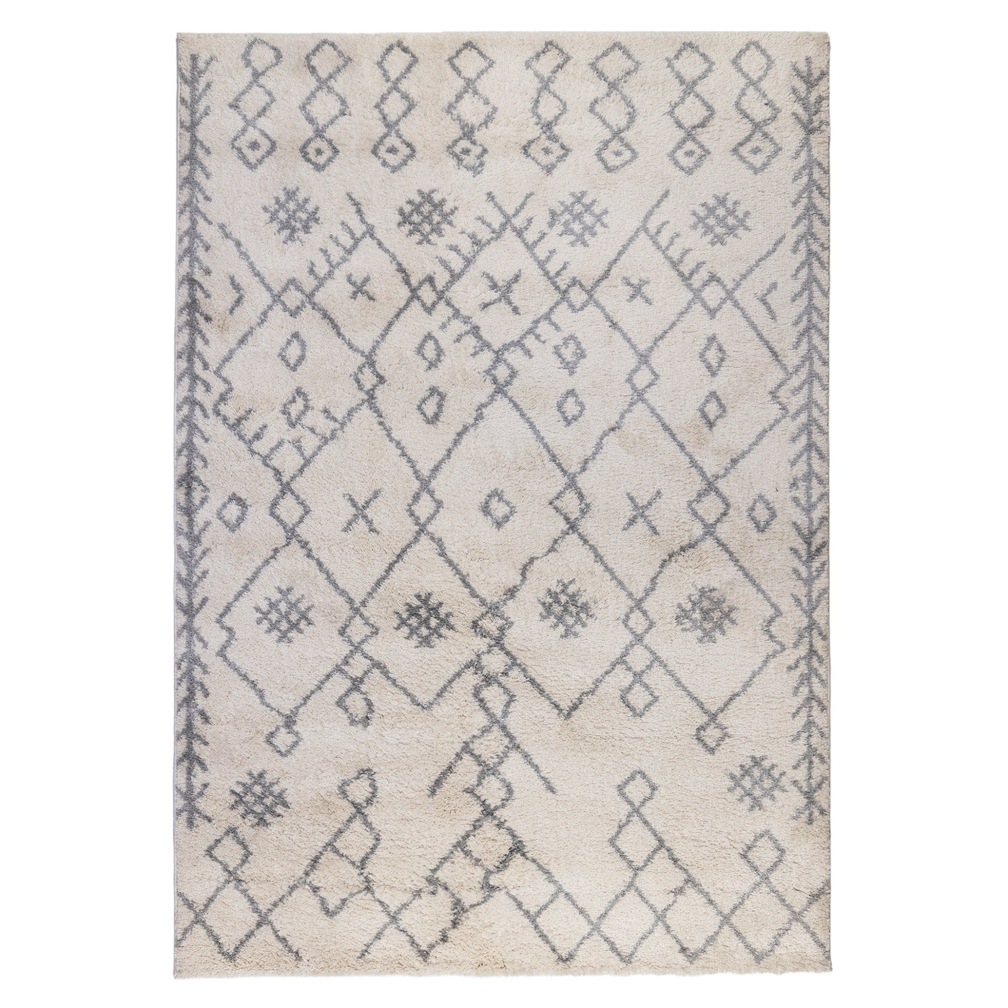 8' x 11' Gray and Ivory Geometric Shag Area Rug