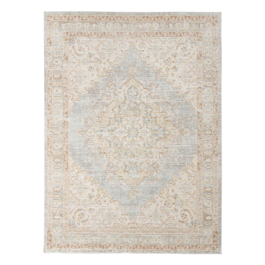 5' x 7' Blue and Gray Medallion Power Loom Area Rug