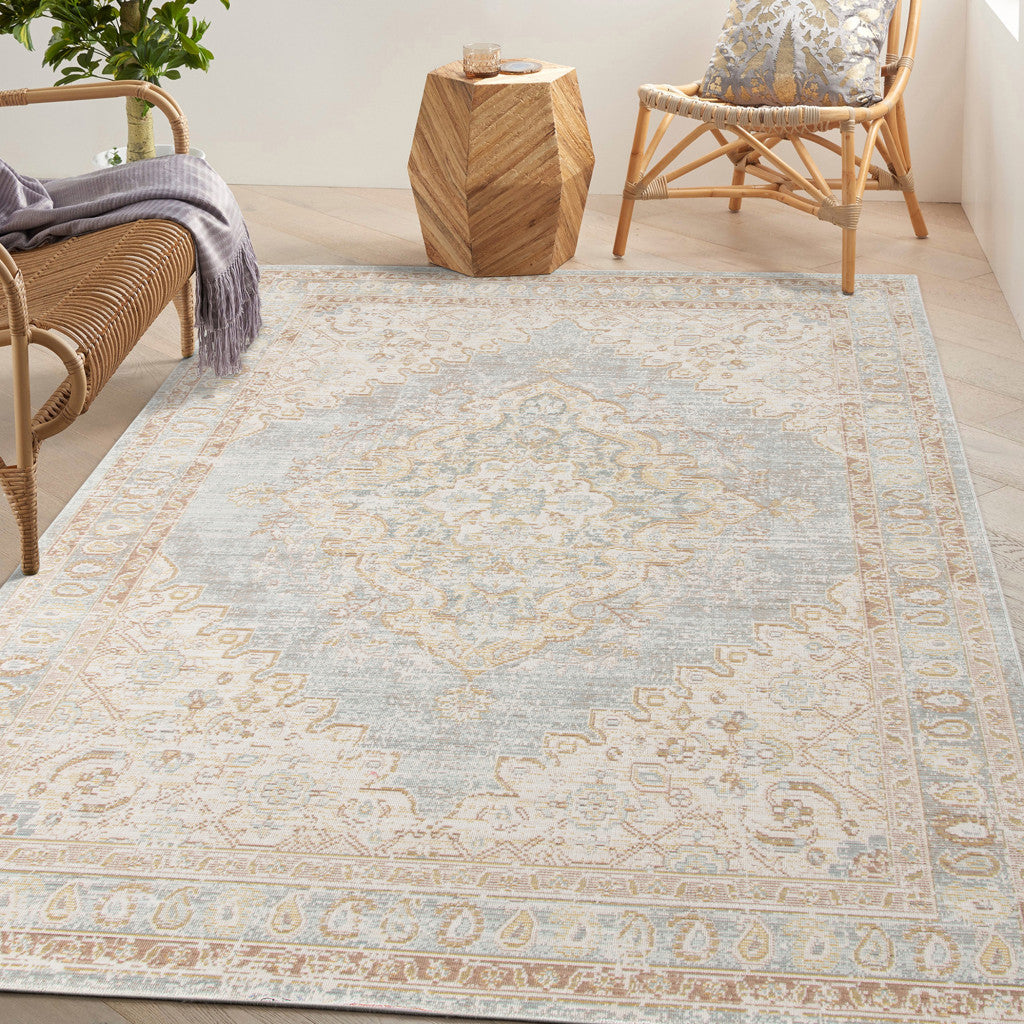 5' x 7' Blue and Gray Medallion Power Loom Area Rug